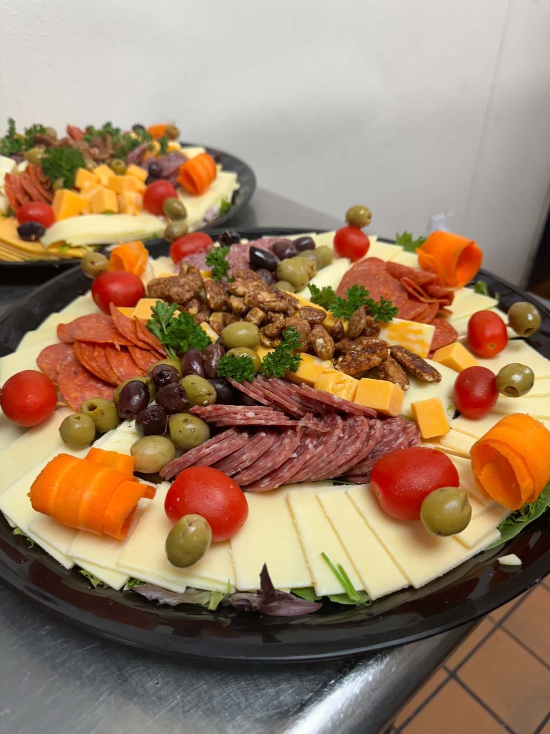 Meat, cheese, olive & candied walnut platter