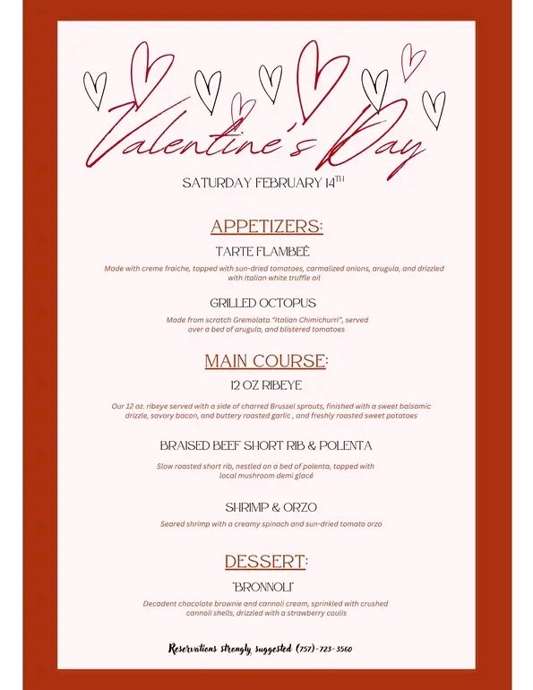 A past Valentine's Day menu