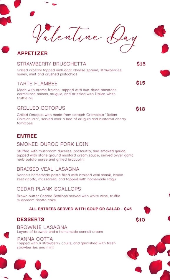 A past Valentine's Day menu